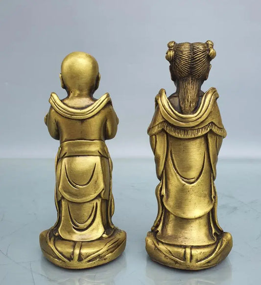 China brass Boys and Girls crafts statue A pair