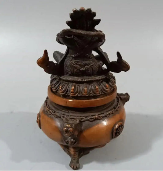 China brass Buddha lid incense burner crafts statue