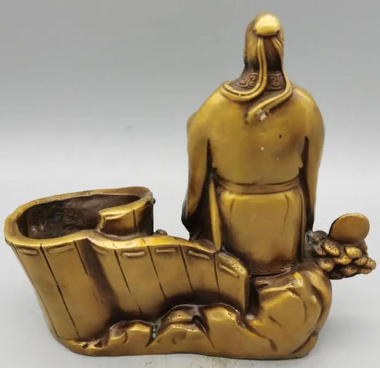 China brass Confucius Pen holder crafts statue
