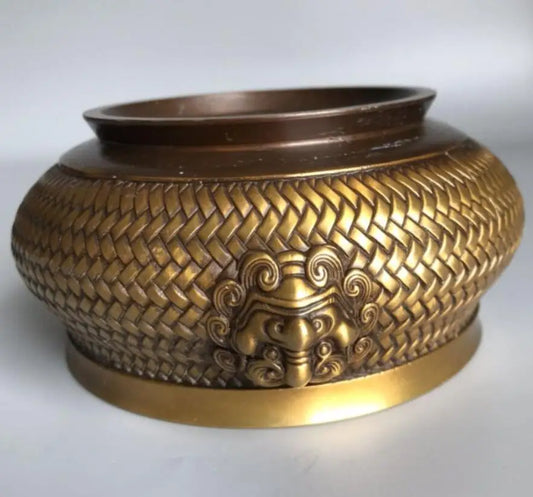 China brass Dragon head Incense burner crafts statue