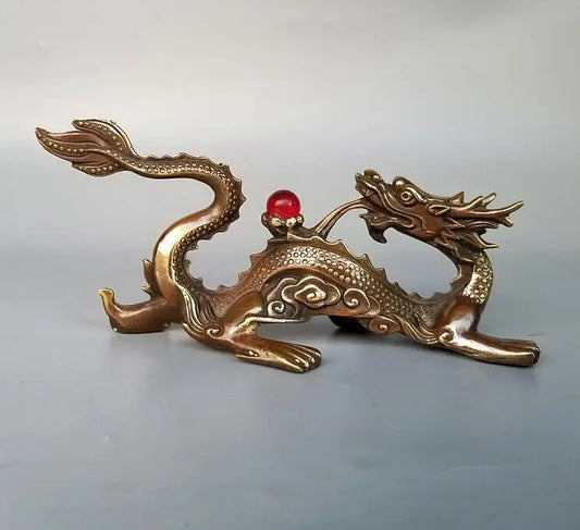 China brass Dragon play beads crafts statue
