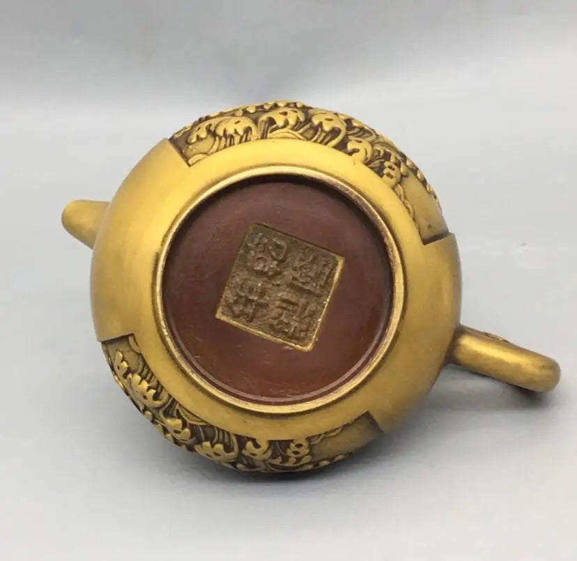 China brass Fish leaping dragon gate teapot crafte statue