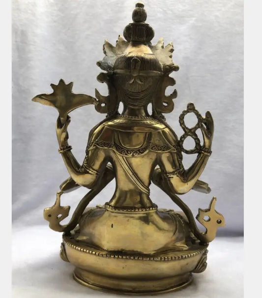 China brass Four-armed guan yin Buddha crafts statue