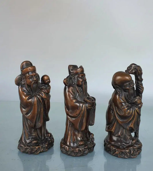 China brass Fu lu shou three God crafts statue A set
