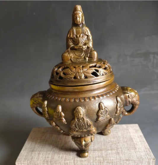 China brass Goddess of mercy Incense burner crafts statue