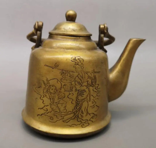 China brass He Xiangu teapot crafts statue