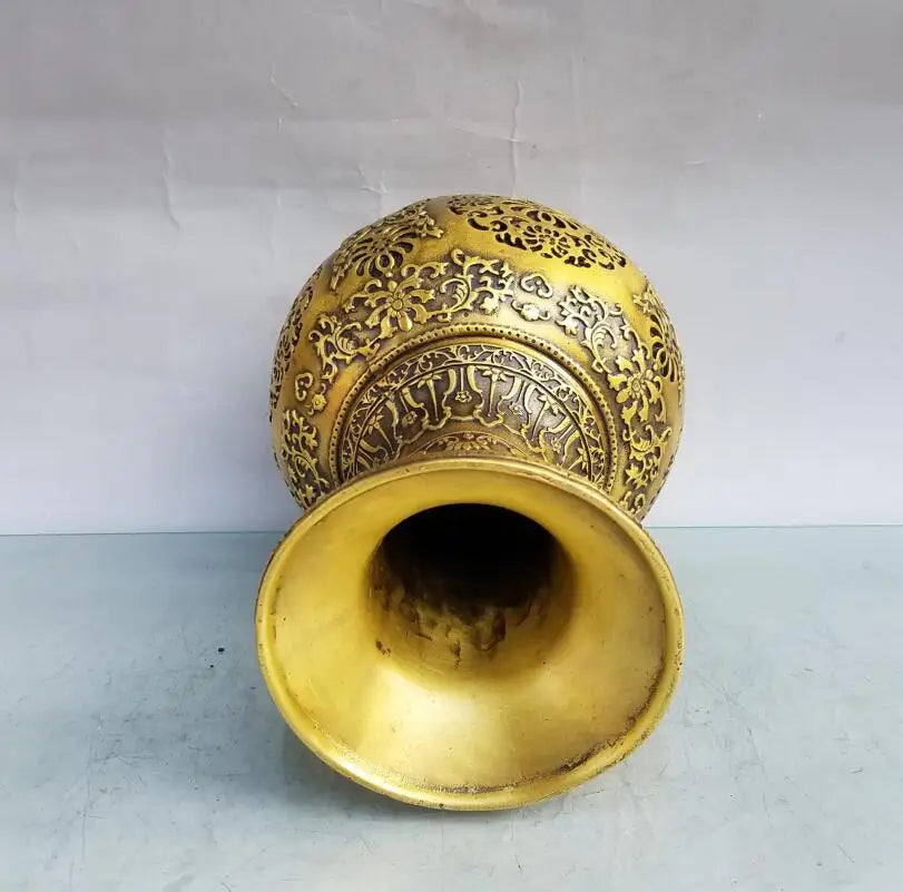 China brass Hollow out flowers vase crafts statue