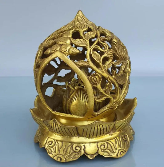 China brass Hollow out lotus Incense burner crafts statue