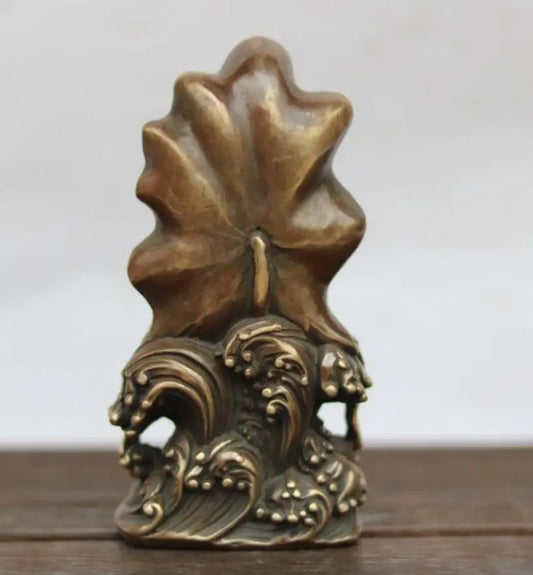 China brass Lotus leaf Guanyin bodhisattva crafts statue