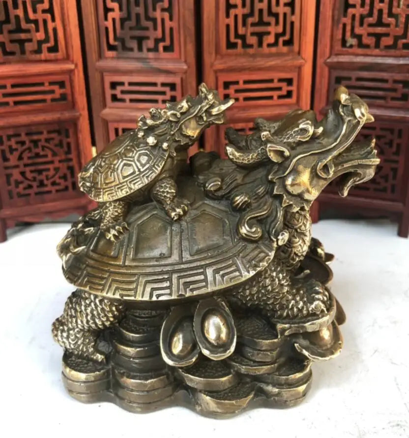 China brass Mother and son dragon turtle crafts statue