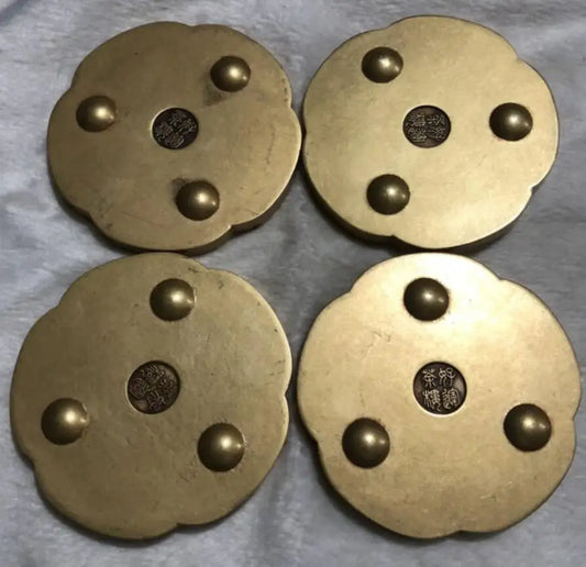 China brass Plum, Orchid, Bamboo and Chrysanthemum saucer crafts statue A set