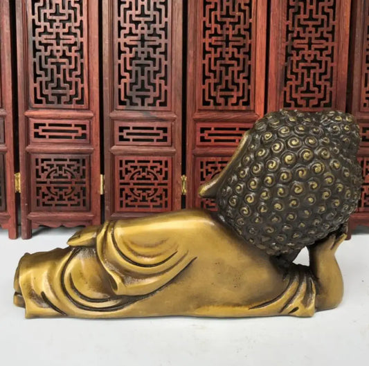 China brass Sakyamuni sleep Buddha crafts statue
