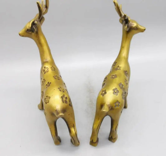 China brass Sika deer crafts statue A pair