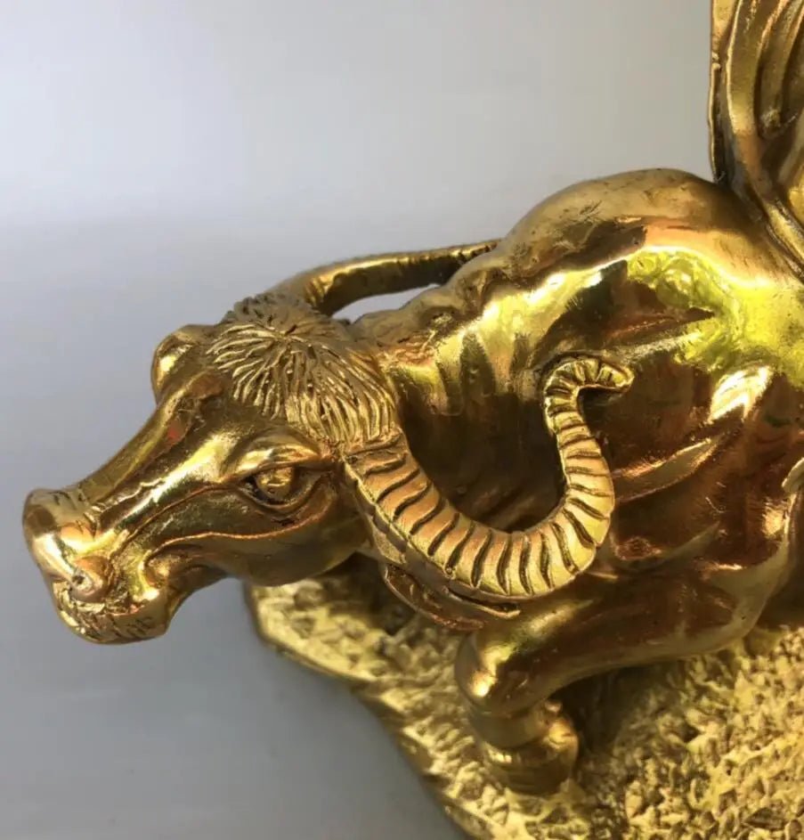 China brass Taoist school founder Lao tze ride cow crafts statue