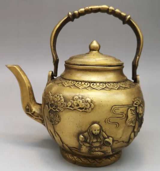 China brass Two immortals teapot crafts statue