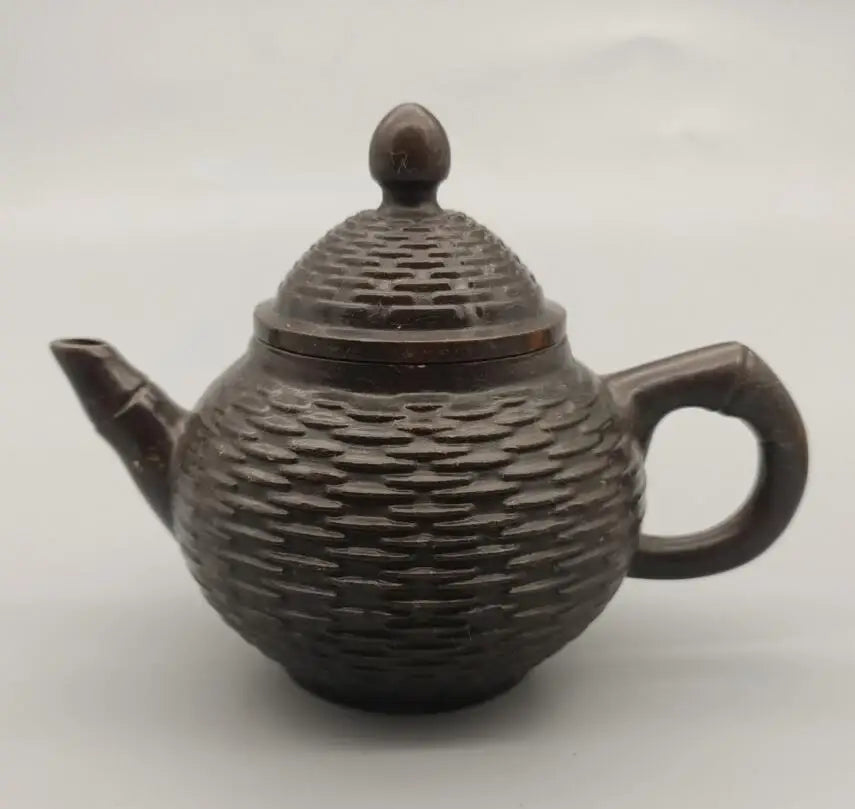 China brass archaize Bamboo basket teapot crafts statue