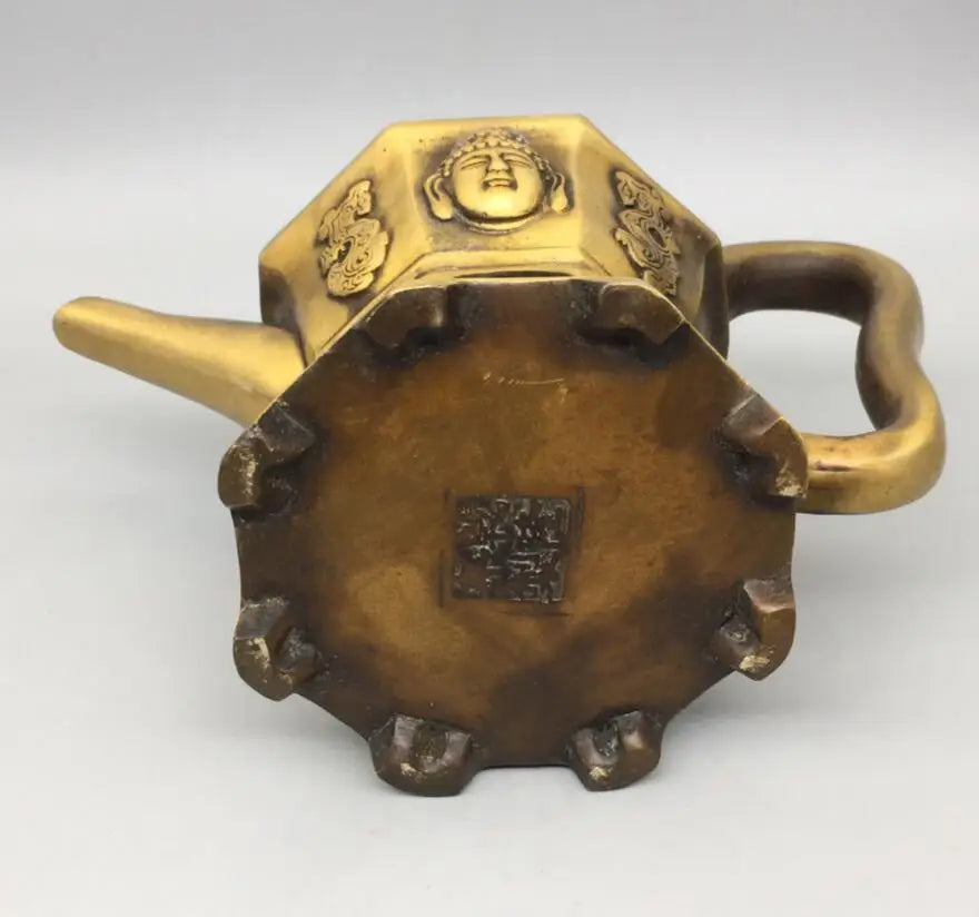 China brass archaize Buddha head teapot crafts statue