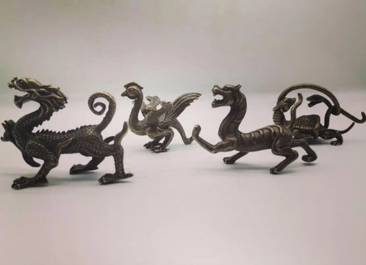 China brass archaize Four great god beast small crafts statue A set