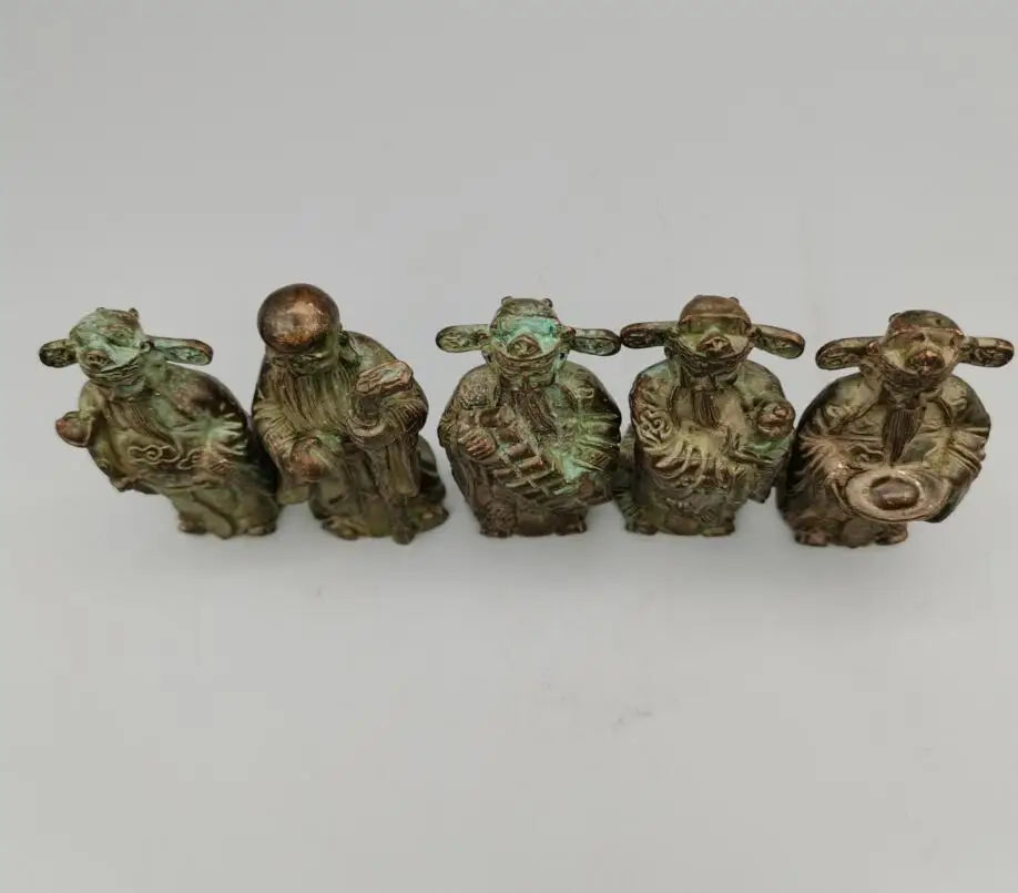 China brass archaize Fu Lu Shou Xi wealth small crafts statue A set