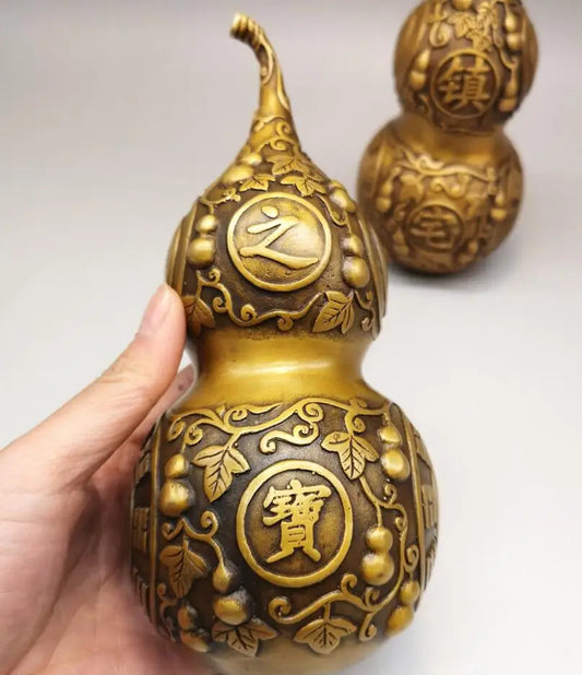 China brass archaize Lucky gourd crafts statue A pair
