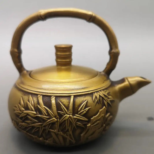 China brass archaize bamboo teapot crafts statue