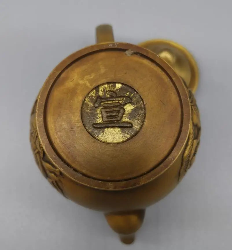 China brass archaize carving child teapot crafts statue