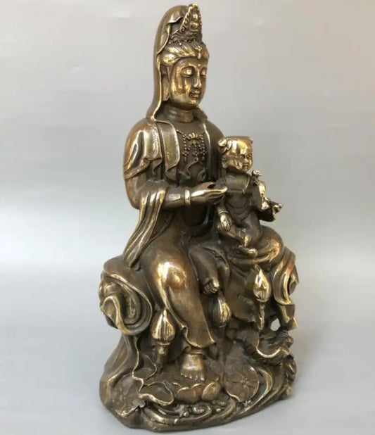 China brass archaize child Guanyin bodhisattva crafts statue