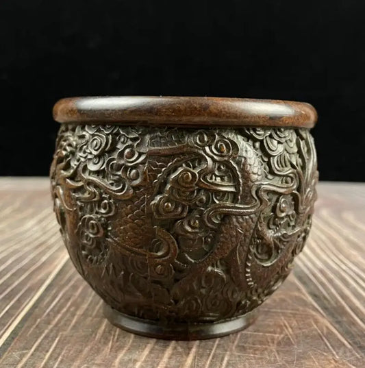 China brass archaize double dragon cylinder crafts statue