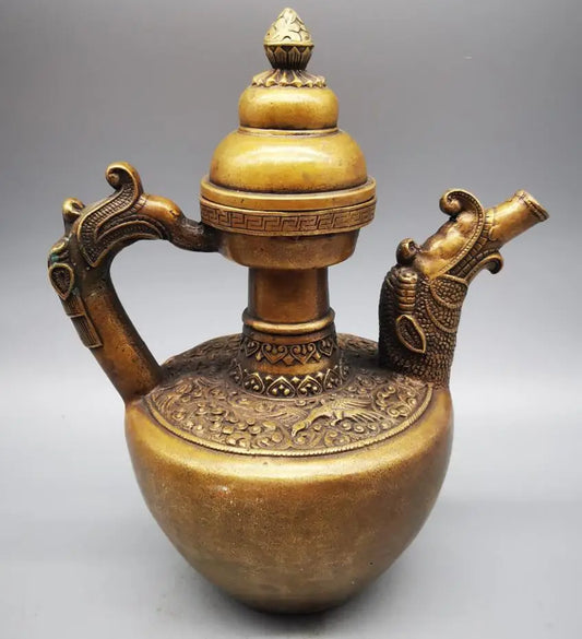 China brass archaize dragon head teapot crafts statue