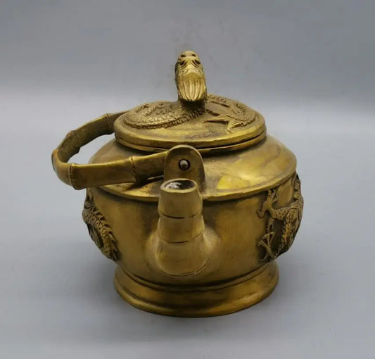 China brass archaize dragon teapot crafts statue