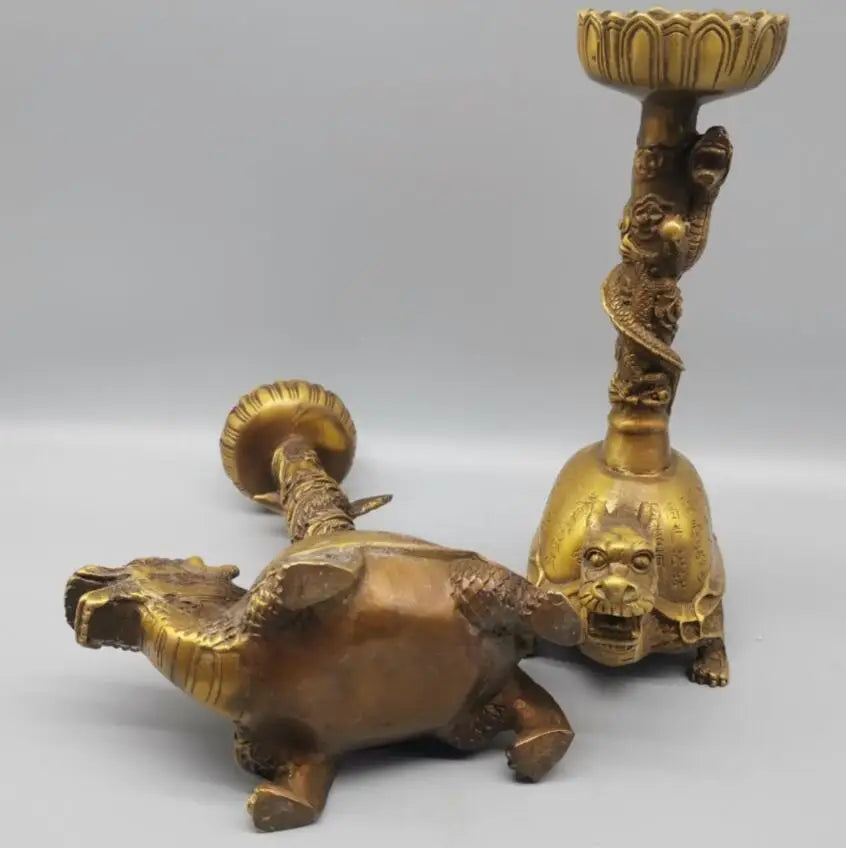 China brass archaize dragon turtle wax candlestick crafts statue A pair