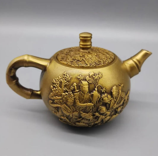 China brass archaize eight immortals teapot crafts statue
