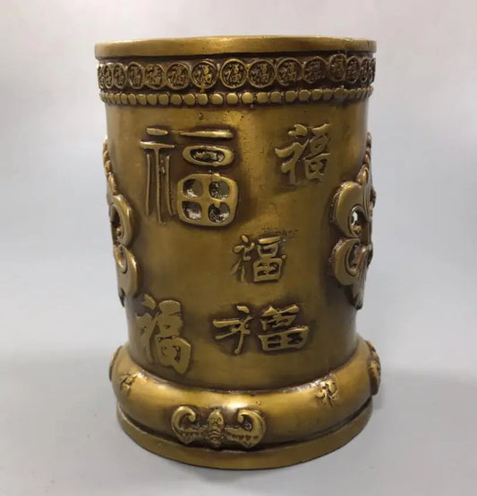 China brass archaize five blessing Pen holder crafts statue