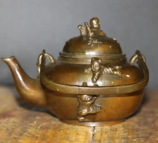 China brass archaize five child teapot crafts statue