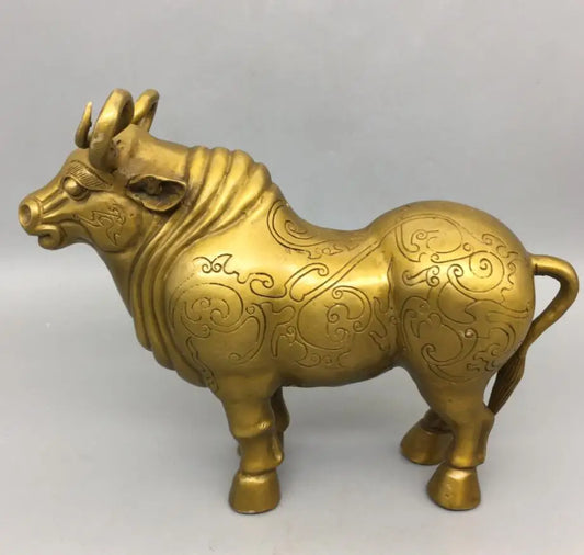 China brass archaize flowers Pattern cow crafts statue