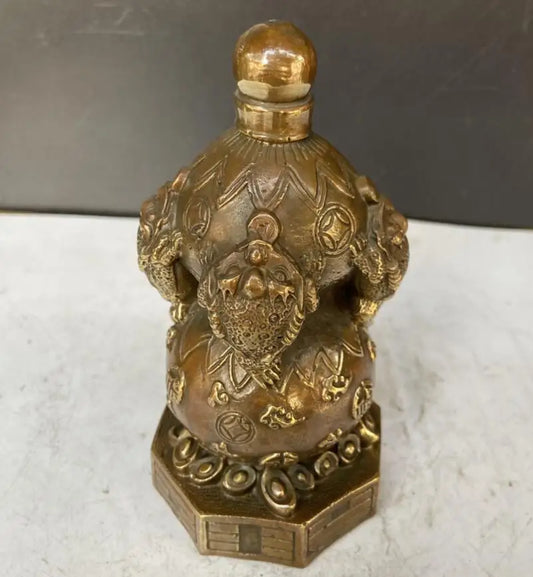 China brass archaize gold toad gourd wealth crafts statue