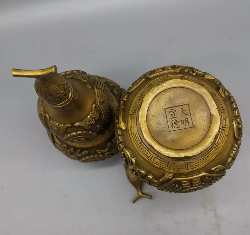 China brass archaize gourd crafts statue A pair