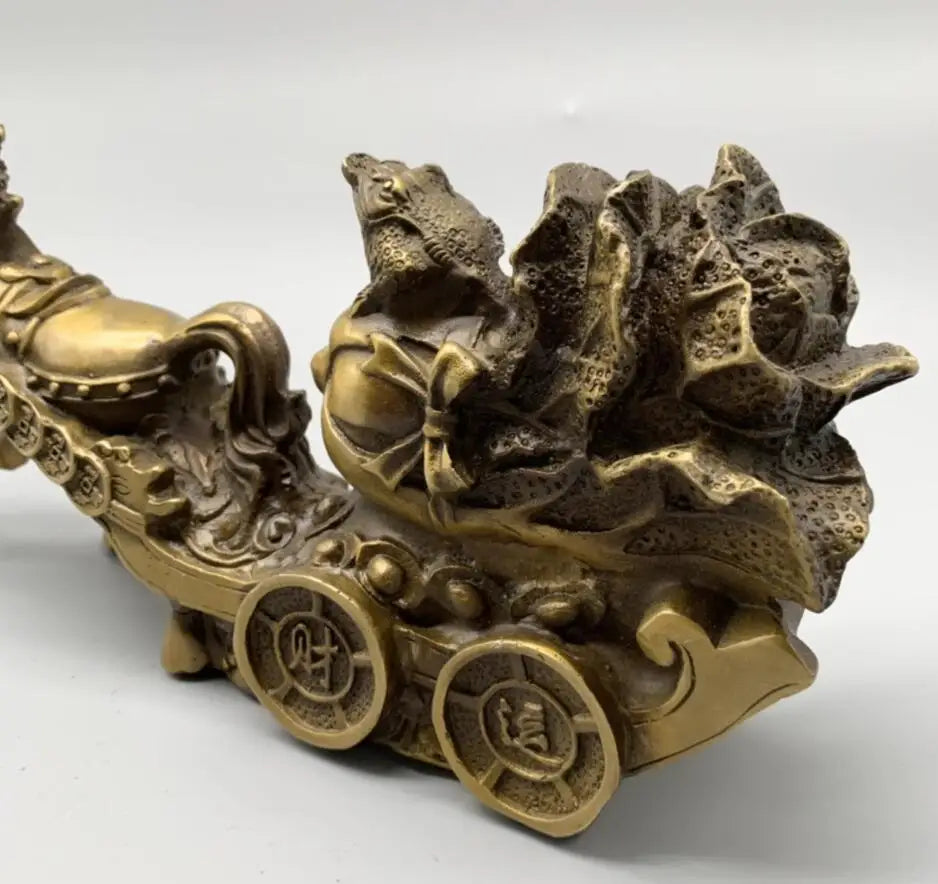 China brass archaize horse Pull cabbage wealth crafts statue
