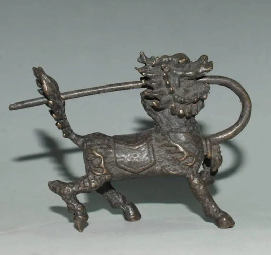China brass archaize kirin lock crafts statue