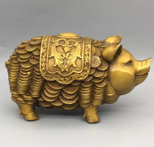 China brass archaize recruit wealth pig crafts statue