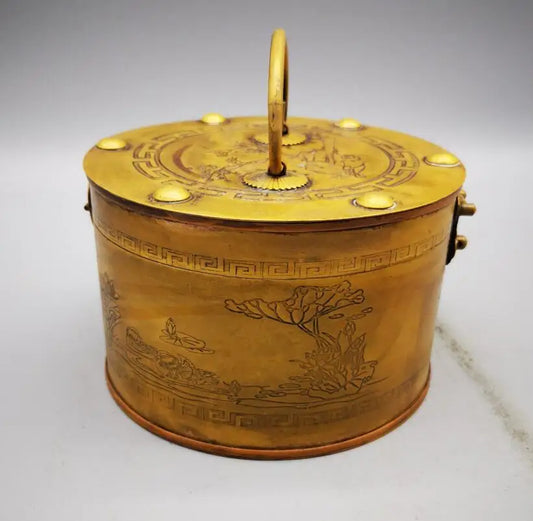 China brass archaize round shape Jewelry box crafts statue