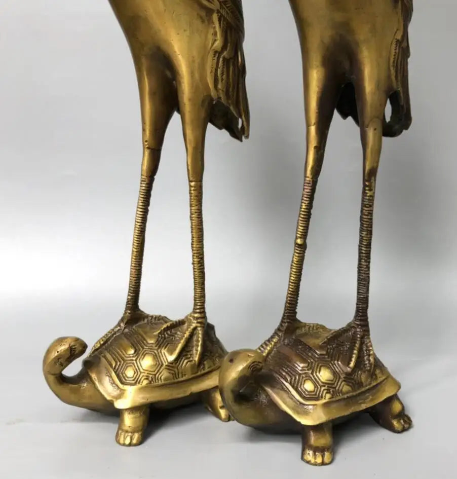 China brass archaize turtle crane crafts statue A pair