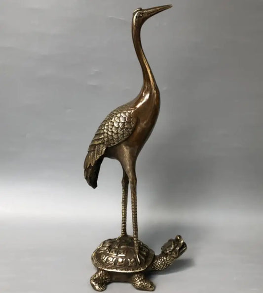 China brass archaize turtle crane crafts statue