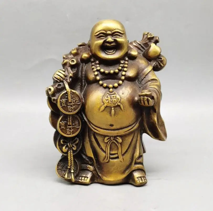 China brass back bag maitreya Buddha crafts statue