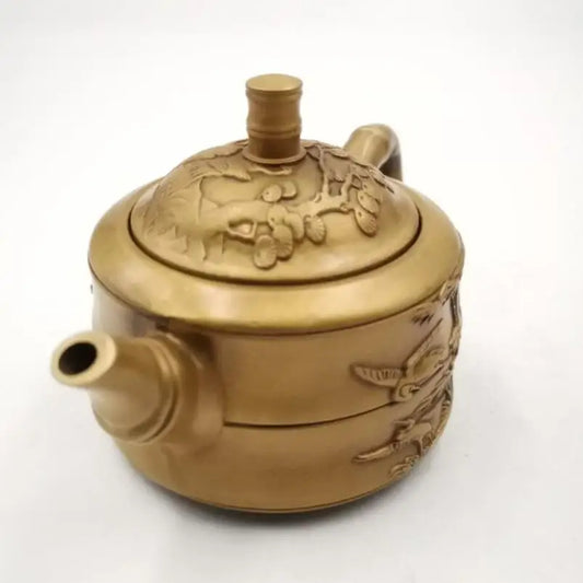 China brass bamboo crane teapot small crafts statue