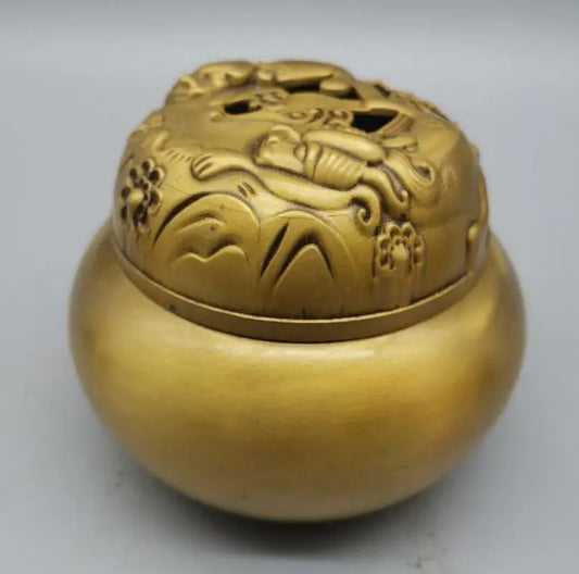 China brass beast lid incense burner crafts statue