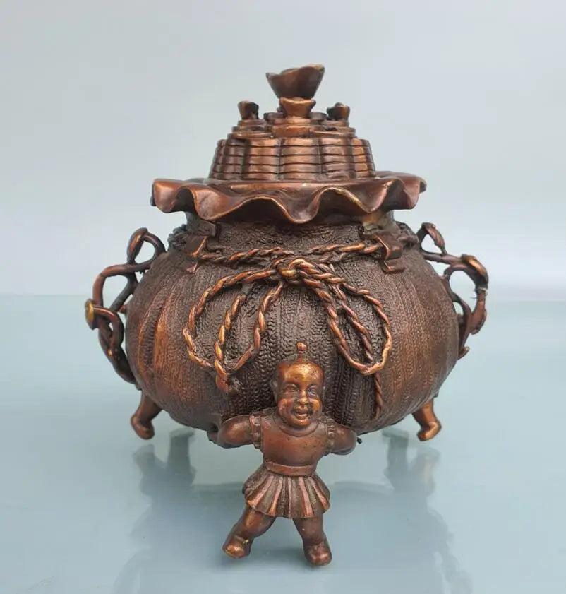 China brass boy money bag Incense burner crafts statue