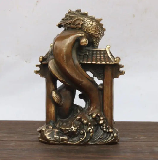 China brass carp leaped over dragon gate crafts statue