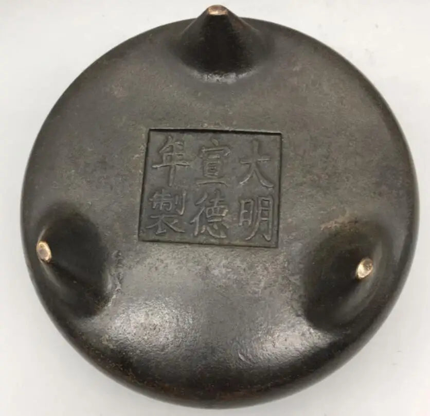 China brass circular ear Incense burner crafts statue