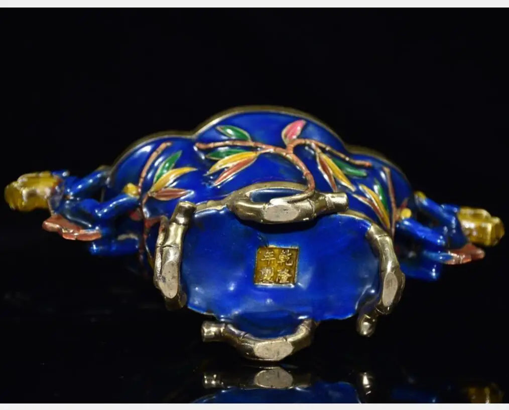 China brass cloisonne bamboo Incense burner crafts statue